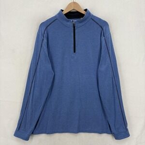 Tasc Performance Pullover Mens XL Blue Bamboo Quarter Zip Mock Neck Stretch
